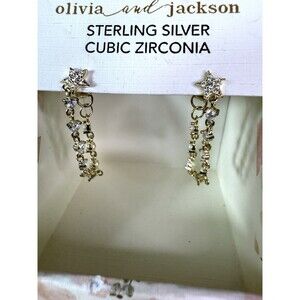 NIB Olivia And Jackson Sterling Silver Cubic Zirconia Star Dangling Earrings